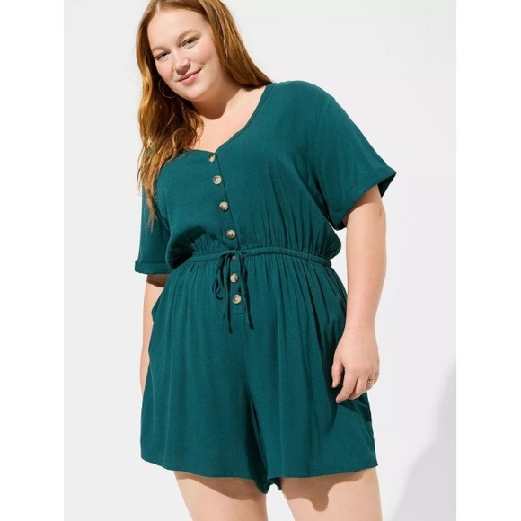 Torrid Teal Button Front Romper Size 1X | Comfy & Cute! - Picture 1 of 5